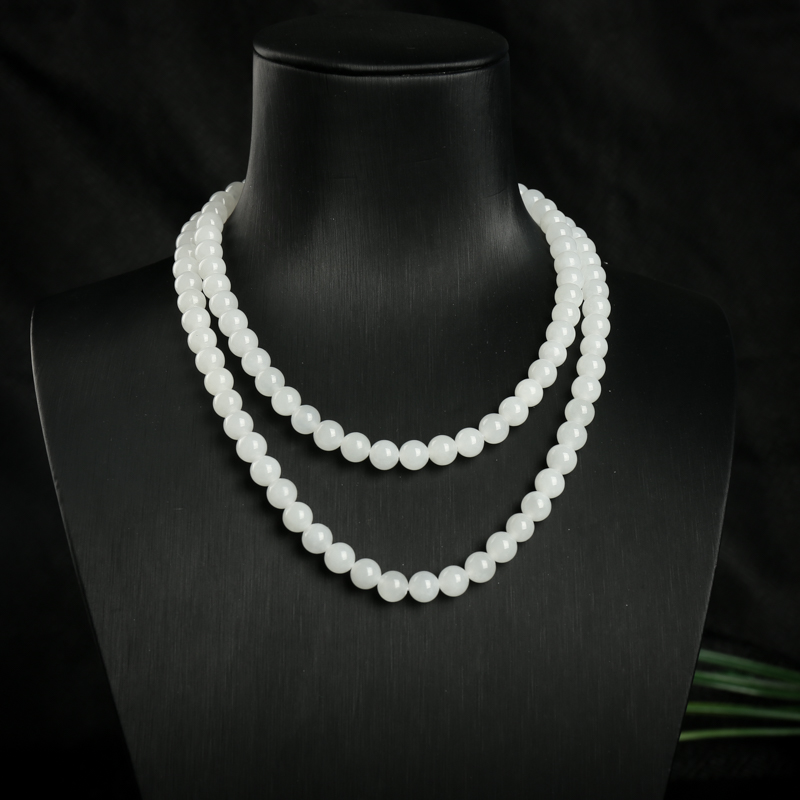 6.5mm山料和田白玉108佛珠-红掌柜