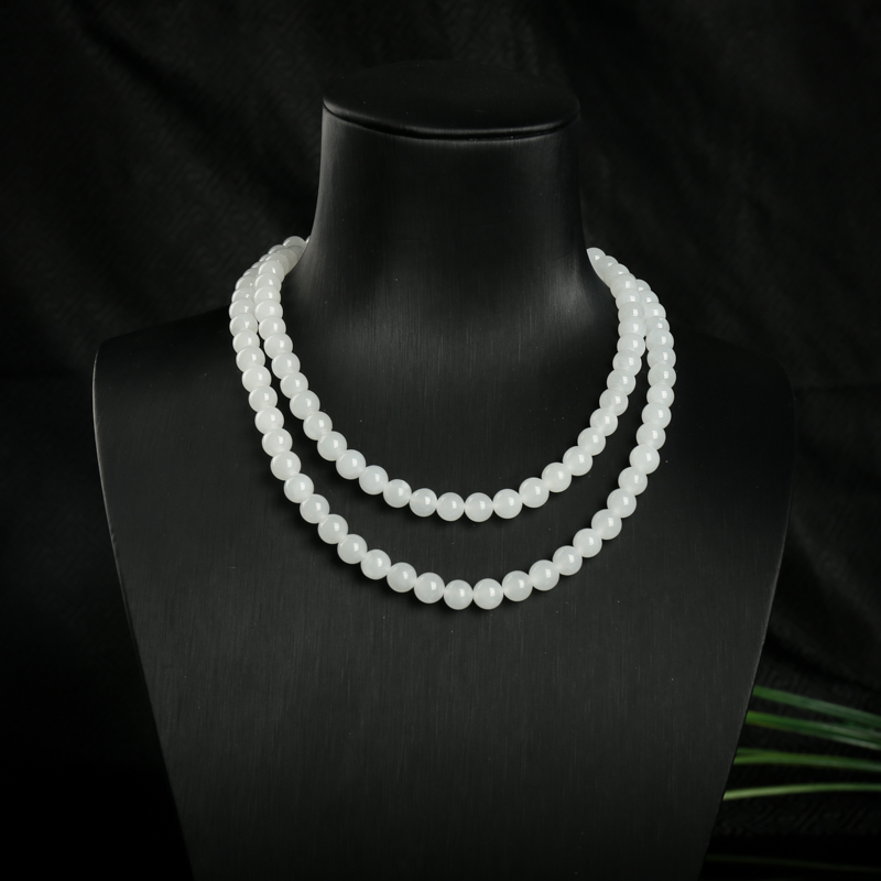 6.5mm山料和田白玉108佛珠-红掌柜