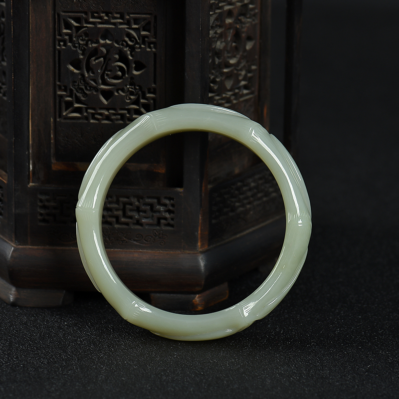 55.5mm籽料和田青白玉节节高升手镯-红掌柜