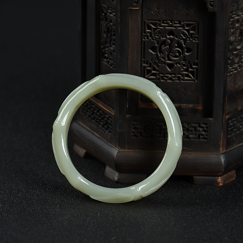55.5mm和田青白玉节节高升手镯-红掌柜
