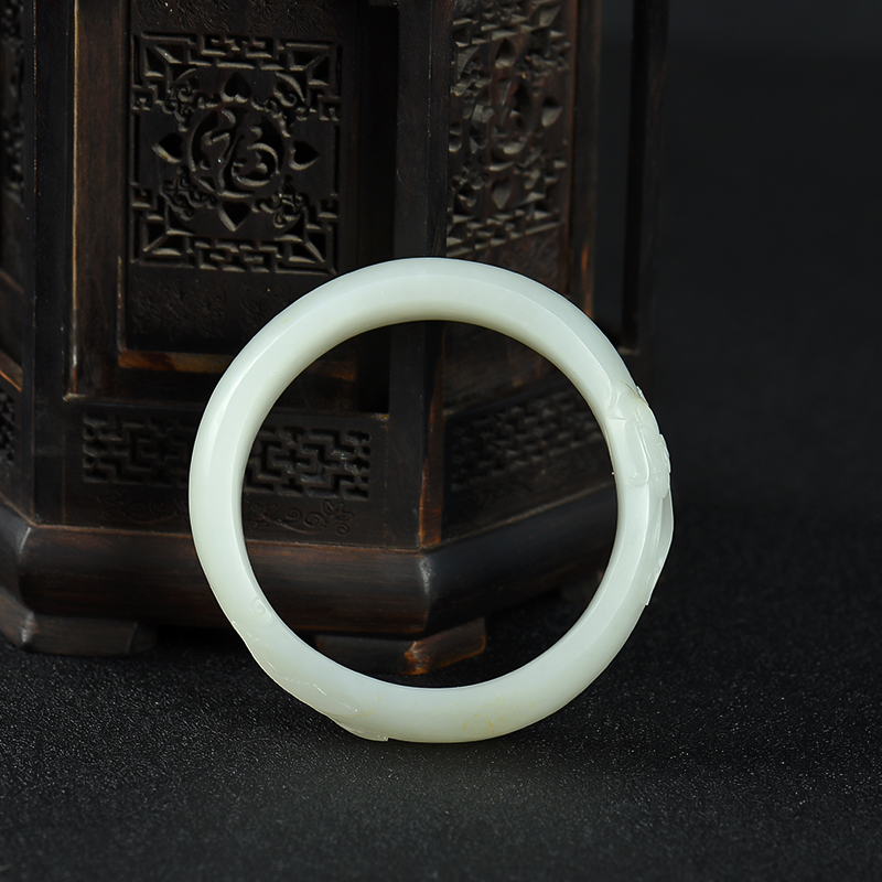 53.5mm籽料和田白玉一品清廉手镯-红掌柜