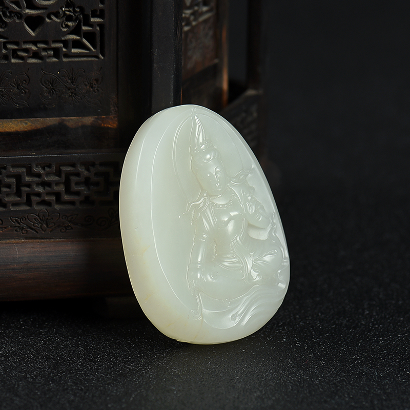 天然籽料和田白玉度母吊坠-红掌柜