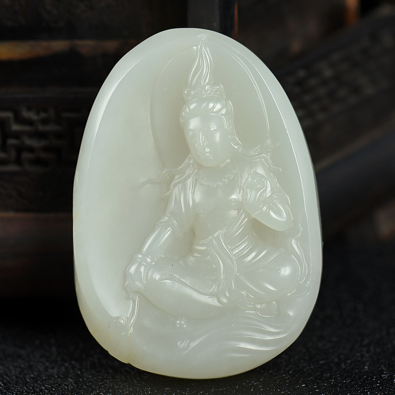 籽料和田玉度母吊坠-红掌柜