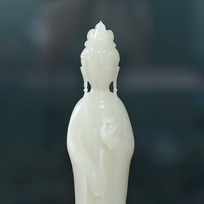 新疆籽料和田白玉观音摆件-红掌柜