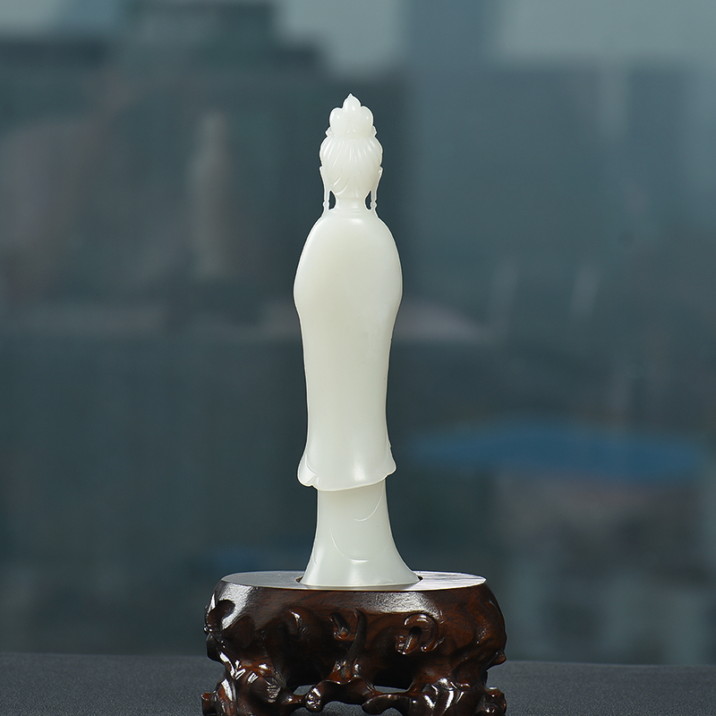 新疆天然籽料和田玉观音摆件-红掌柜