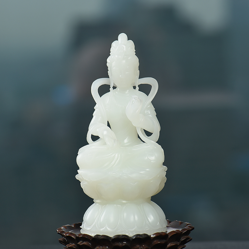 天然籽料和田白玉观音摆件-红掌柜