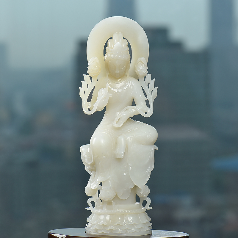 新疆籽料和田白玉观音摆件-红掌柜