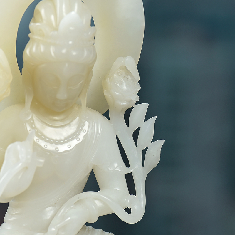 天然新疆和田白玉观音摆件-红掌柜