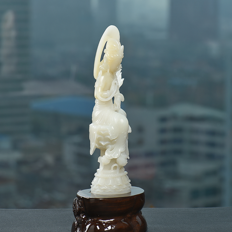 天然新疆籽料和田玉观音摆件-红掌柜