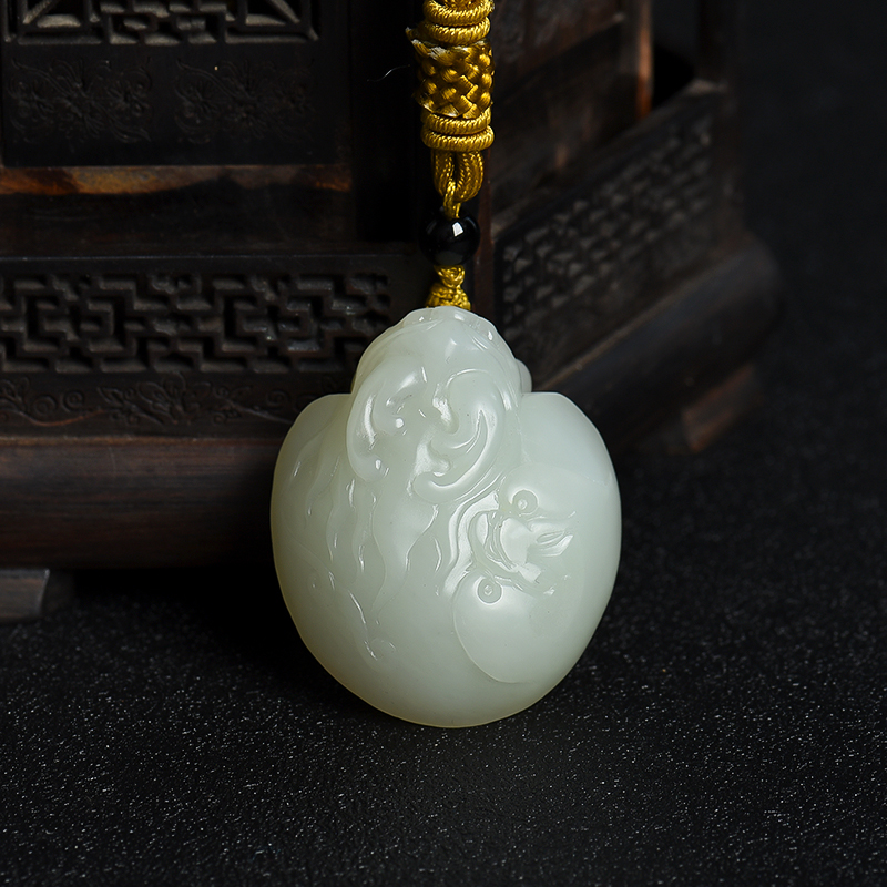 新疆天然籽料和田白玉福如东海吊坠-红掌柜