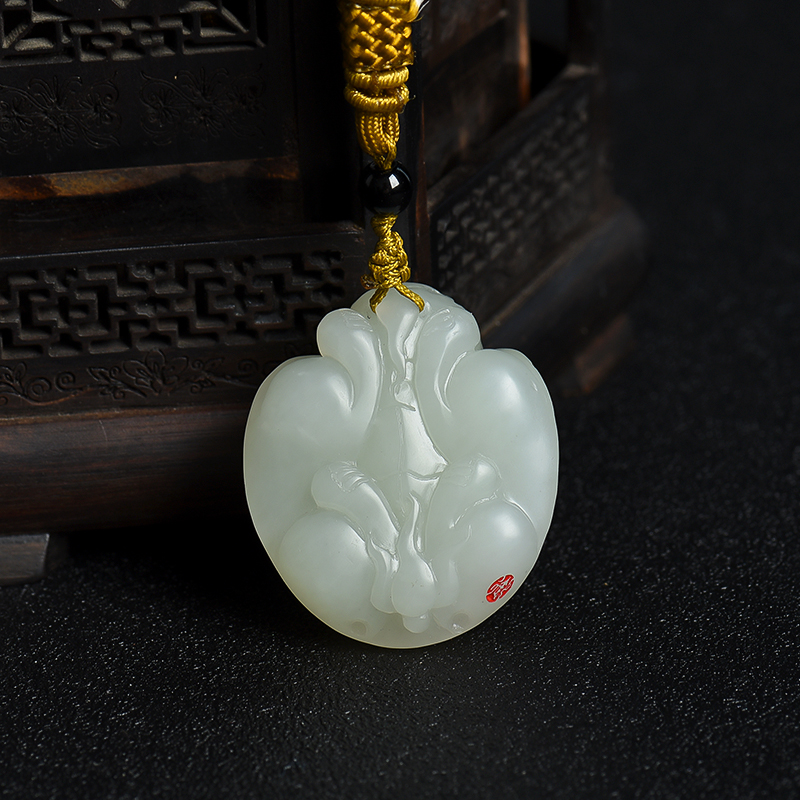 新疆天然和田白玉福如东海吊坠-红掌柜