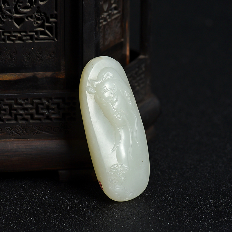 天然籽料和田白玉关羽吊坠-红掌柜