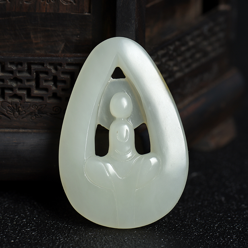 俏色和田玉悟道吊坠-红掌柜