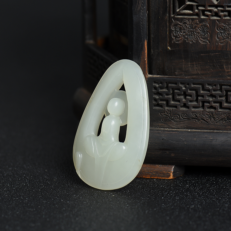 新疆籽料和田白玉禅悟吊坠-红掌柜