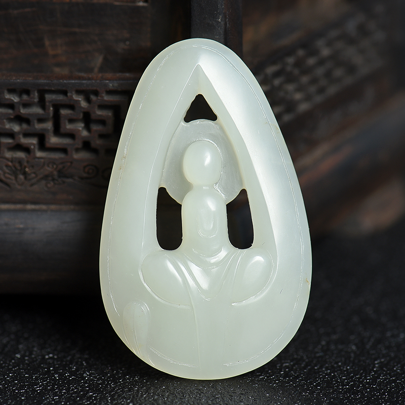 籽料和田白玉禅悟吊坠-红掌柜