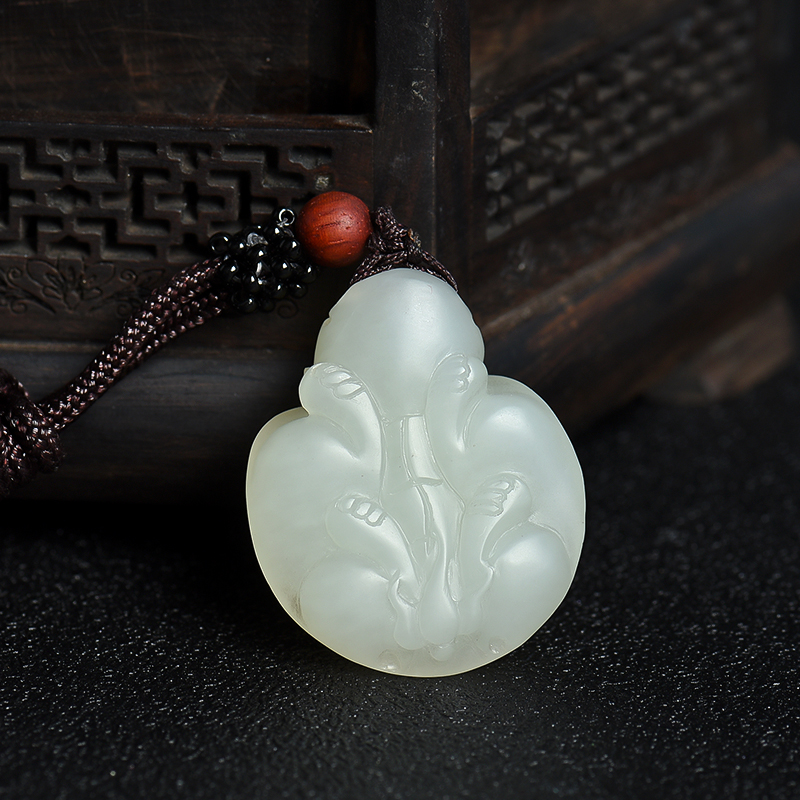 新疆天然和田白玉龙龟吊坠-红掌柜