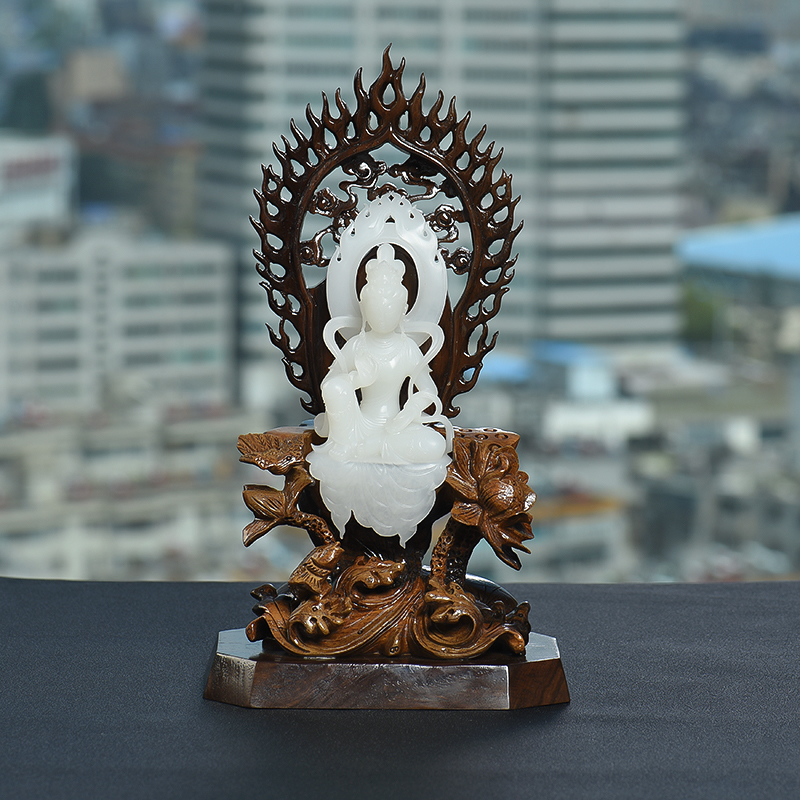 新疆天然籽料和田白玉观音摆件-红掌柜