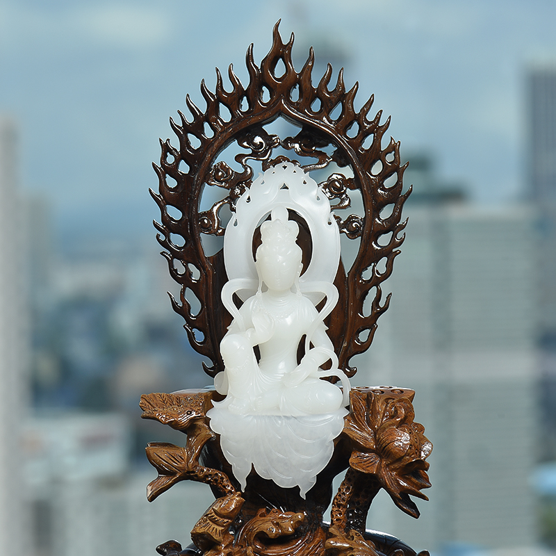 天然籽料和田白玉观音摆件-红掌柜