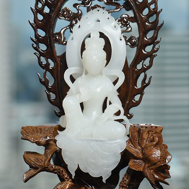 新疆籽料和田白玉观音摆件-红掌柜