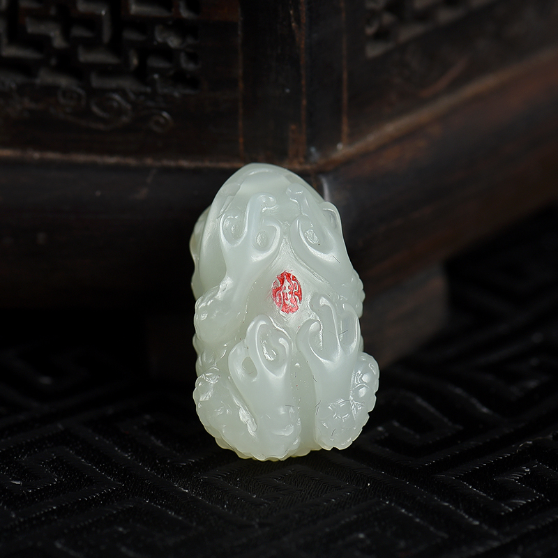 新疆天然和田青白玉招财进宝吊坠-红掌柜