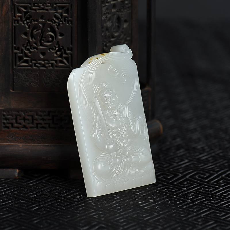 天然籽料和田白玉不动明王吊坠-红掌柜