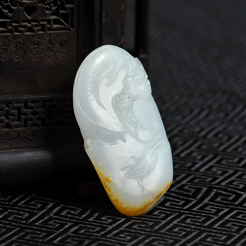 天然籽料和田白玉辰龙吊坠-红掌柜