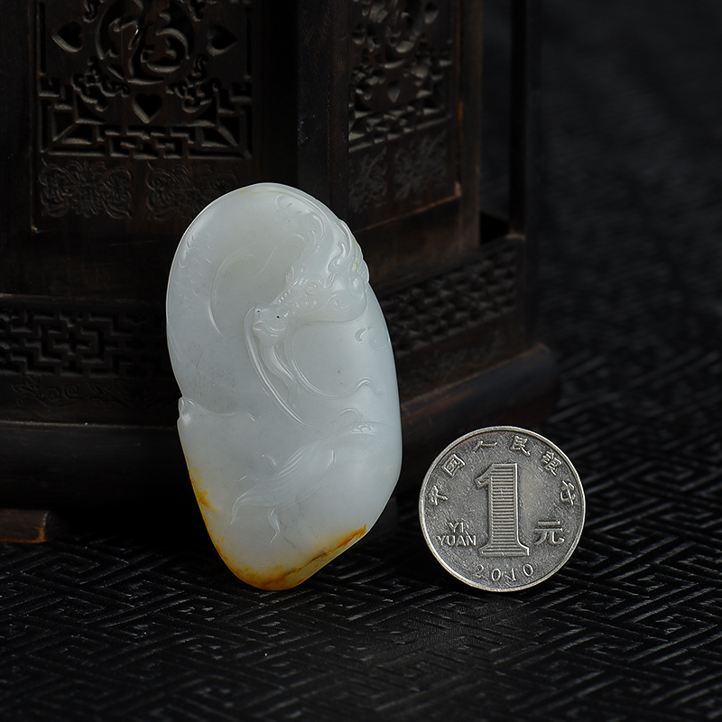 和田白玉辰龙吊坠-红掌柜