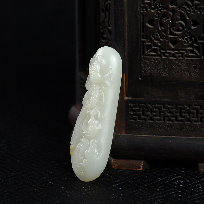 新疆籽料和田白玉年年有余吊坠-红掌柜