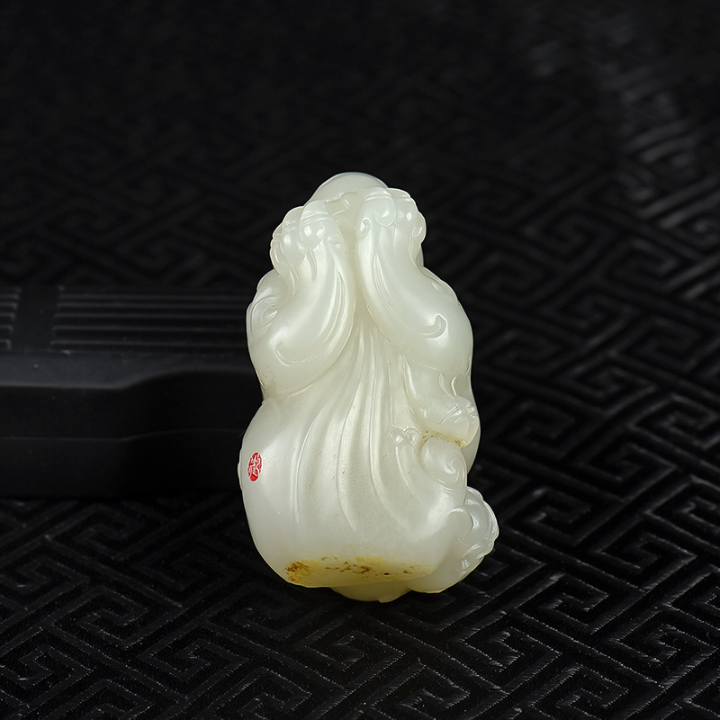 新疆天然和田白玉貔貅吊坠-红掌柜