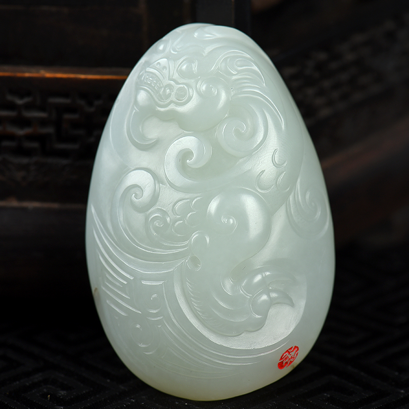 新疆天然籽料和田青白玉吊坠-红掌柜