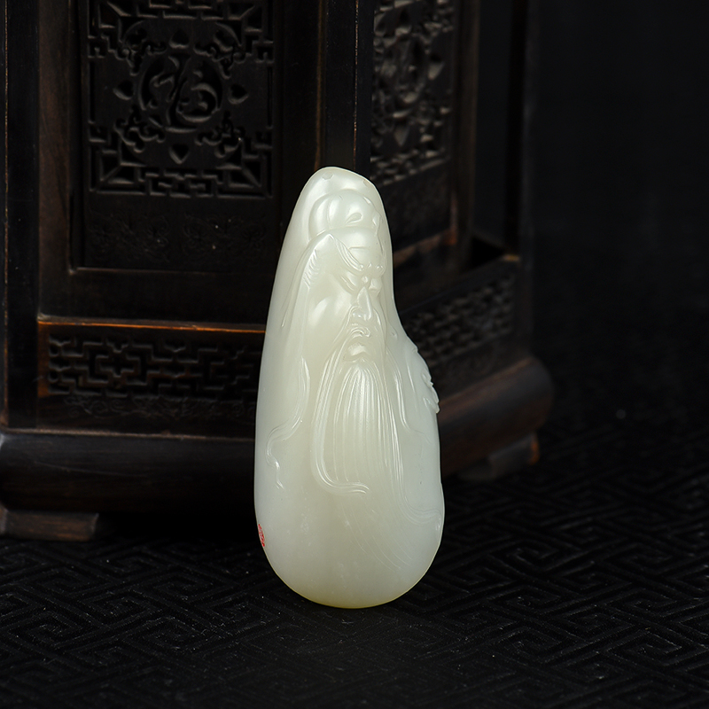 新疆天然籽料和田白玉关羽吊坠-红掌柜