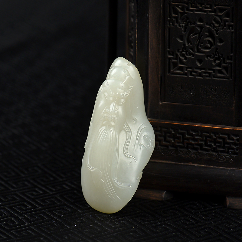 新疆籽料和田白玉关羽吊坠-红掌柜