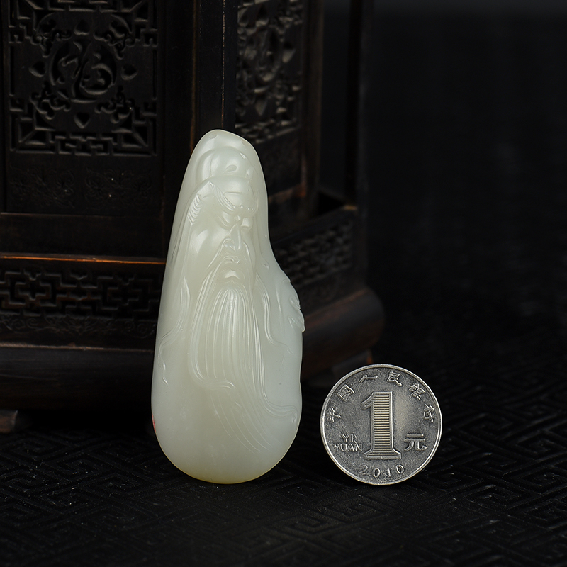 和田白玉关羽吊坠-红掌柜