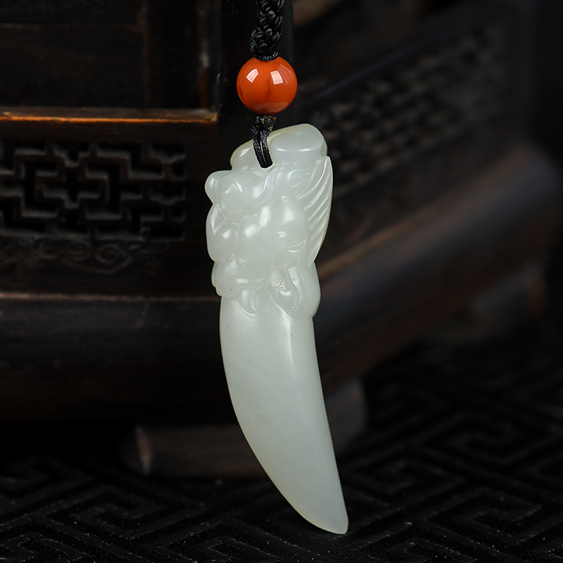 新疆天然籽料和田白玉瑞兽吊坠-红掌柜