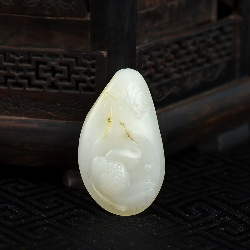 新疆天然籽料和田白玉一品清廉吊坠-红掌柜