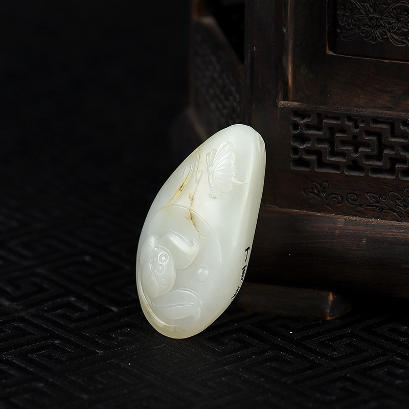 新疆籽料和田白玉一品清廉吊坠-红掌柜