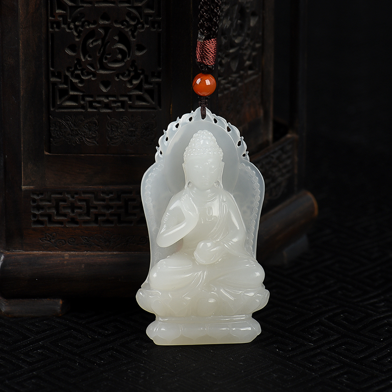 新疆天然籽料和田白玉大日如来吊坠-红掌柜