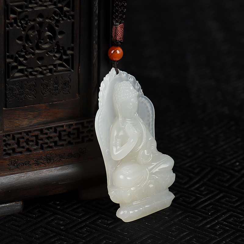 天然籽料和田白玉大日如来吊坠-红掌柜