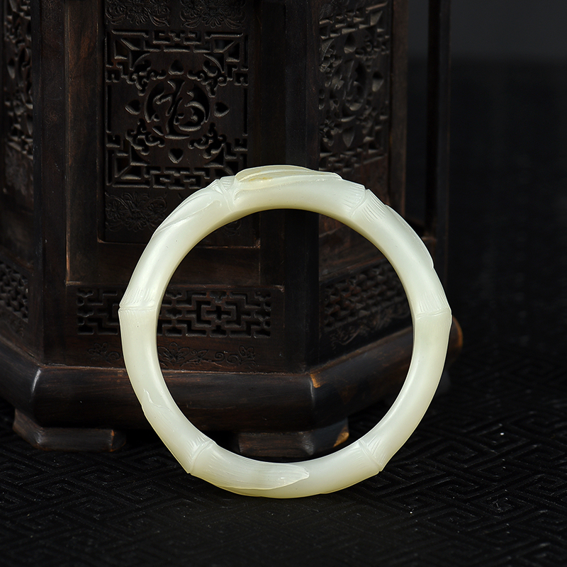 天然籽料和田青白玉节节高升手镯-红掌柜