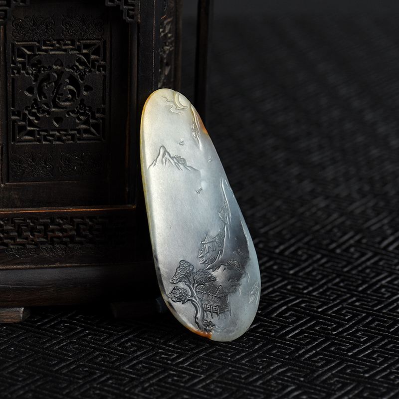 天然籽料和田青花玉山水吊坠-红掌柜