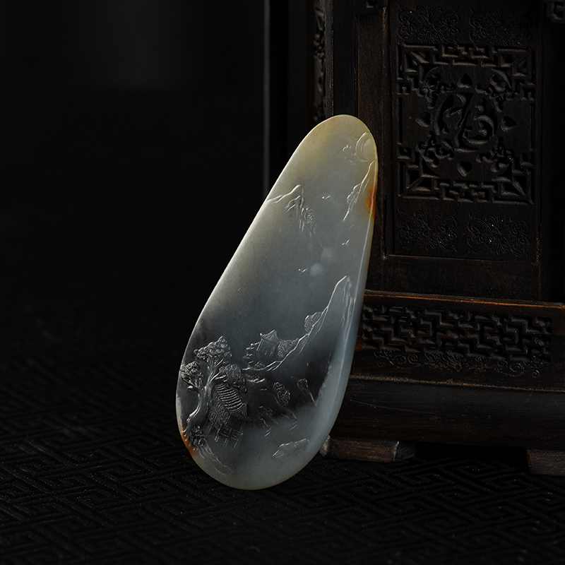 新疆籽料和田青花玉山水吊坠-红掌柜