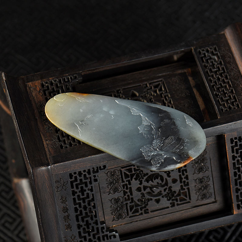 新疆天然籽料和田玉山水吊坠-红掌柜