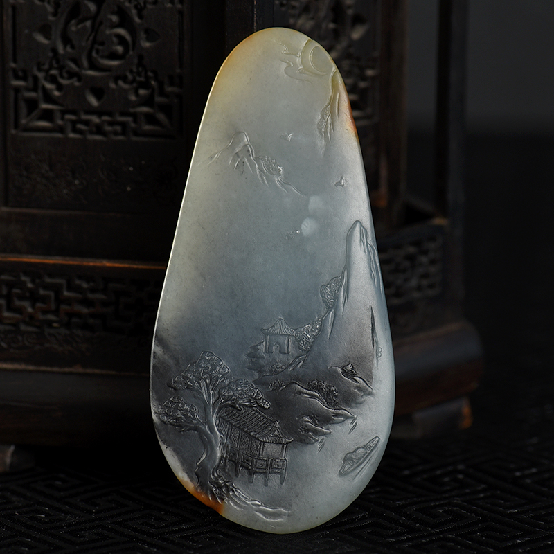 新疆天然籽料和田青花玉吊坠-红掌柜