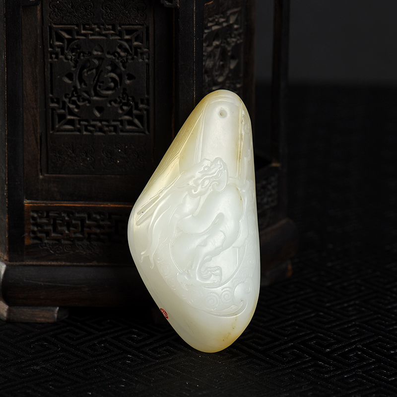 新疆天然籽料和田白玉辰龙吊坠-红掌柜