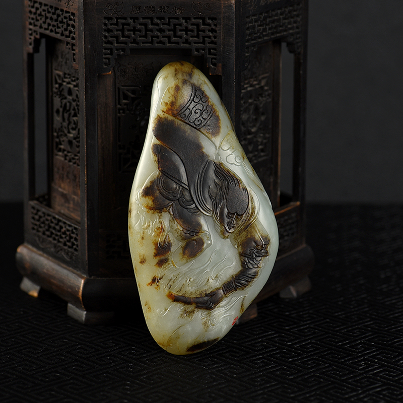 新疆天然籽料俏色和田白玉大圣归来摆件-红掌柜
