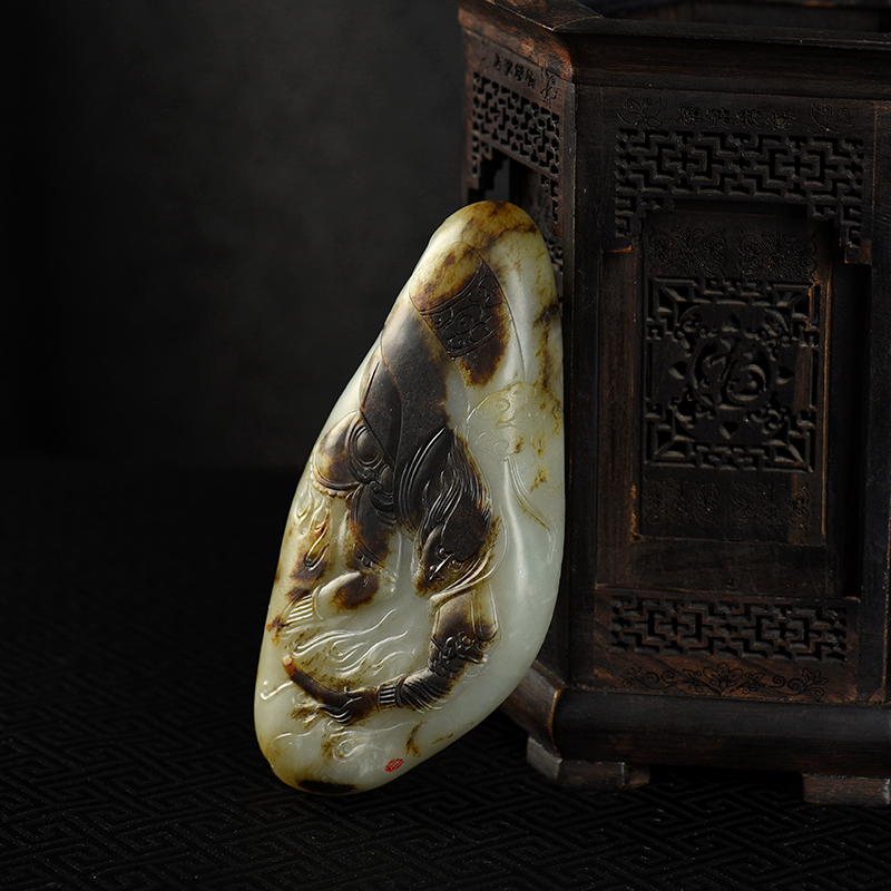 新疆籽料俏色和田白玉大圣归来摆件-红掌柜