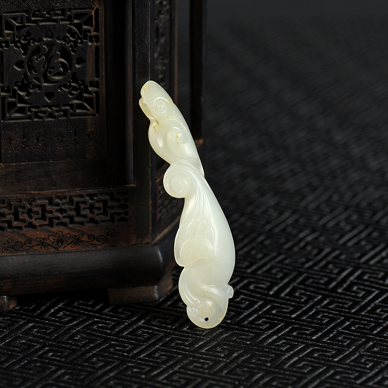 天然籽料和田白玉仙鹤吊坠-红掌柜