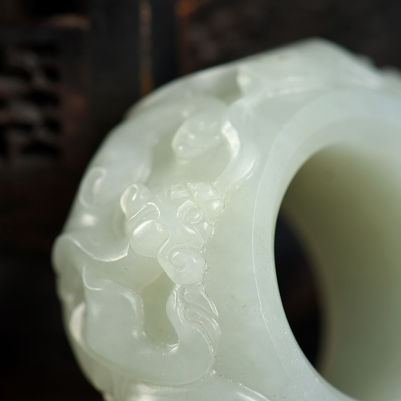 籽料和田白玉辰龙扳指-红掌柜