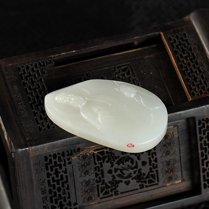 新疆天然籽料和田白玉观音吊坠-红掌柜