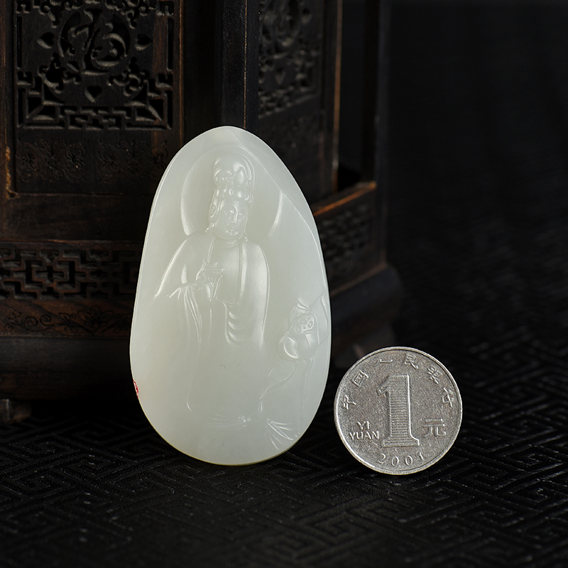 籽料和田羊脂白玉吊坠-红掌柜